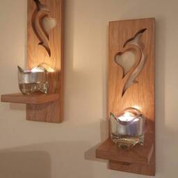 Wooden Candle Sconces .pair Of Solid Oak Handmade Tribal .candles Etc Not Inc - thumbnail 4