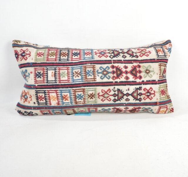 "Kilim Pillow, Wool Kilim Cousin From Anatolia , 12""x24" - image 1