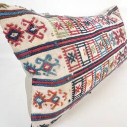 "Kilim Pillow, Wool Kilim Cousin From Anatolia , 12""x24" - thumbnail 2