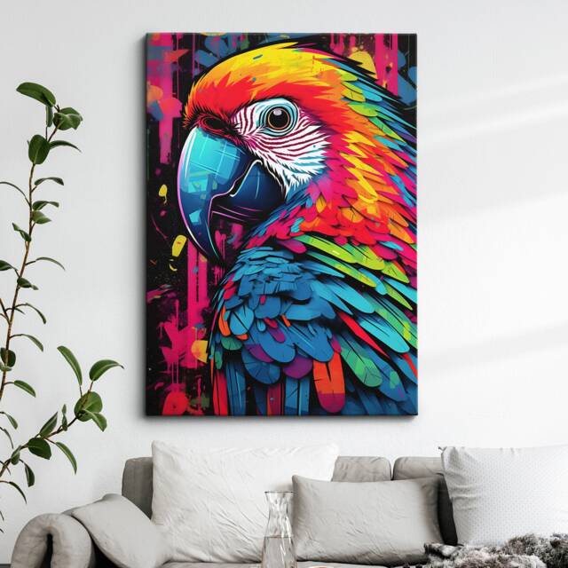 Fun Parrot Graffiti Pet Animal Abstract Oil Painting Wall Art Framed Canvas Poster Print Home Kitchen Office Bedroom Decor Gift For Kids - image 1