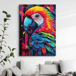 Fun Parrot Graffiti Pet Animal Abstract Oil Painting Wall Art Framed Canvas Poster Print Home Kitchen Office Bedroom Decor Gift For Kids - thumbnail 1