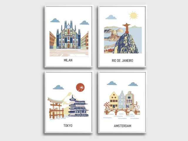 Set Of 4 Posters For Nursery, Customizable Locations & Colors, Sizes 5x7, 8x10, 11x14 - image 1