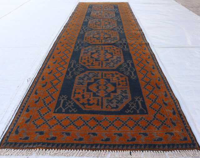 3'0x9'7 Ft Afghan Yellowish Runner Rug, Handmade New Akhcha Turkmen Color Livingroom Rug, Stair Office - image 1