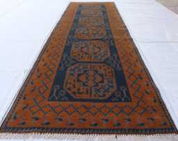 3'0x9'7 Ft Afghan Yellowish Runner Rug, Handmade New Akhcha Turkmen Color Livingroom Rug, Stair Office - thumbnail 1
