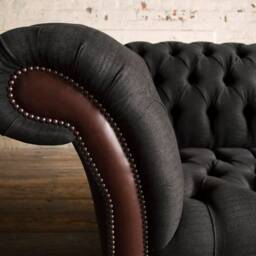 Handmade Charcoal Wool & Dark Brown Leather 2 Seater Chesterfield Sofa - thumbnail 4