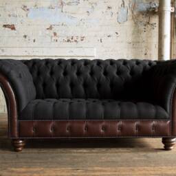 Handmade Charcoal Wool & Dark Brown Leather 2 Seater Chesterfield Sofa - thumbnail 2