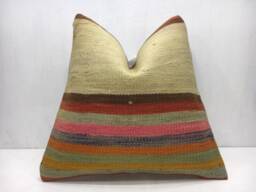 Vintage Handwoven Kilim Pillow, Turkish Bohemian Throw 16x16 - thumbnail 1