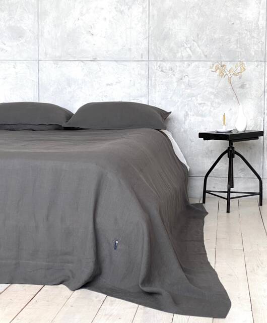 stonewashed Gray Linen Bedspread - Handmade European Quilt - image 1