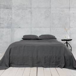 stonewashed Gray Linen Bedspread - Handmade European Quilt - thumbnail 2