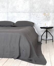 stonewashed Gray Linen Bedspread - Handmade European Quilt