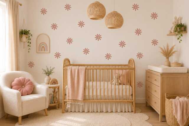 Retro Daisy Wall Decals - Pink Flower For Girls Room Boho Nursery Decor Peel & Stick Stickers - image 1
