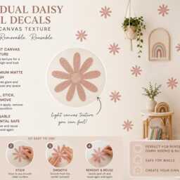 Retro Daisy Wall Decals - Pink Flower For Girls Room Boho Nursery Decor Peel & Stick Stickers - thumbnail 3