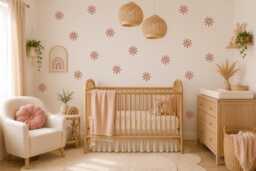 Retro Daisy Wall Decals - Pink Flower For Girls Room Boho Nursery Decor Peel & Stick Stickers