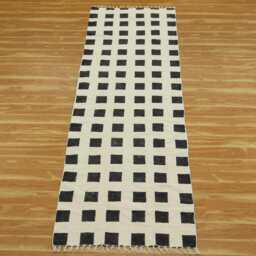 Hand Woven Cotton Dhurrie Rug, Black & White Checkered Rug - thumbnail 2