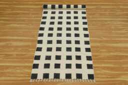Hand Woven Cotton Dhurrie Rug, Black & White Checkered Rug - thumbnail 1