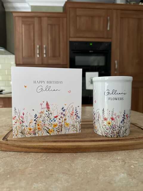 Personalised Ceramic Vase Wildflower Design, Custom Text, Floral Birthday Gift For Mum, Friend, Daughter - image 1
