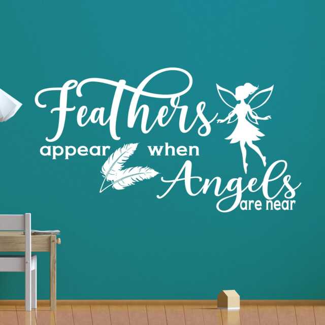 Feathers Appear When Angels Are Near Wall Decal - Memorial Vinyl Sticker - image 1