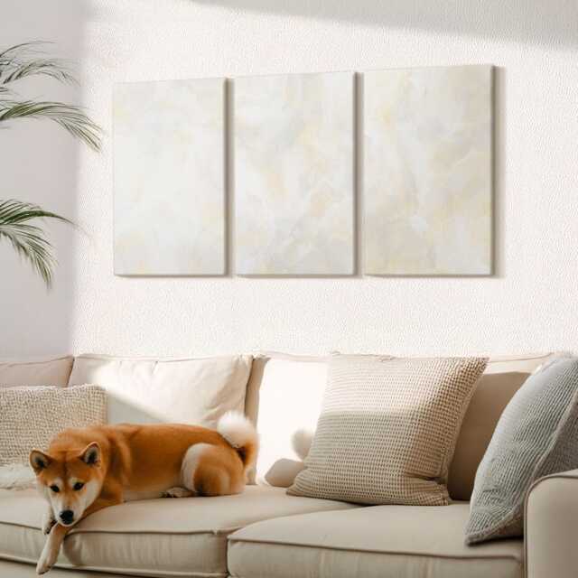 Canvas Set Of 3 Wall Art - Bright Texture Paint Brush Strokes Design, Creamy Large Art, Natural Textures Decor - image 1