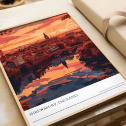 Shrewsbury Sunset Art Print England Travel Poster, British Architecture - thumbnail 3