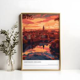Shrewsbury Sunset Art Print England Travel Poster, British Architecture - thumbnail 2