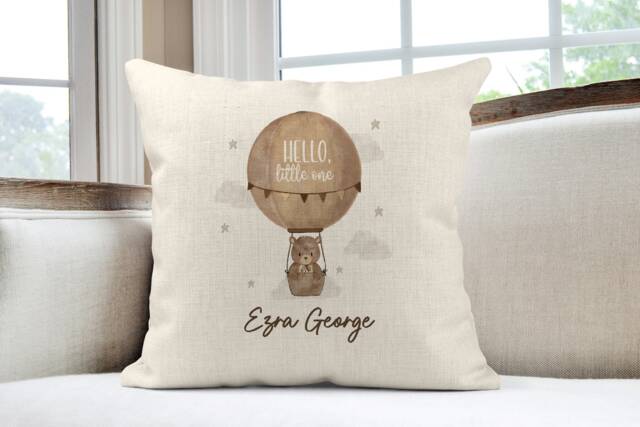 Nursery Cushion, New Baby Gift, Gender Neutral Baby, Babygrow, Baby Boy, Baby Girl, Nursery Decor, Newborn, Birth, Teddy Bear Decor, Personalised - image 1