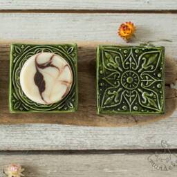 Green Ceramic Soap Dish With Drain - Square Handmade Pottery Tray