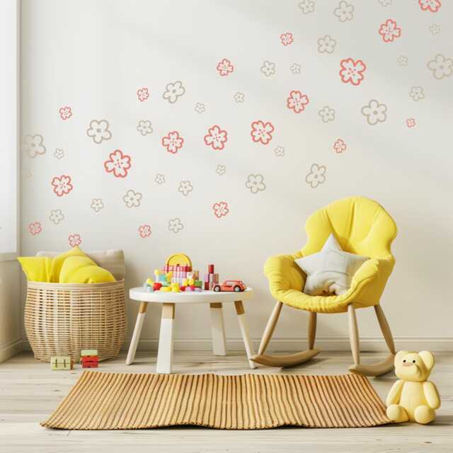Pink Boho Flower Wall Stickers, Floral Nursery Decals, Girls Bedroom Decor, Peel & Stick Flowers, Neutral Decor - image 1