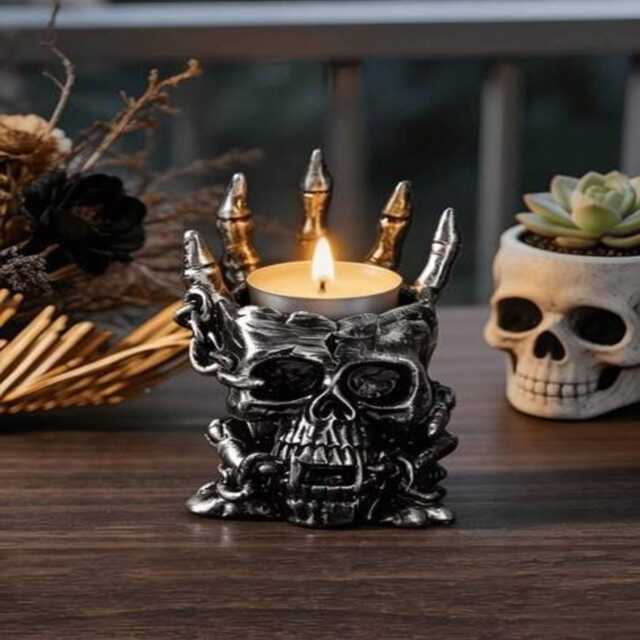 Halloween Skeleton Candle Holder Witchcraft Bone Hand Flame Design Dark Academia Gothic Home Decor Autumn Seasonal Tabletop - image 1