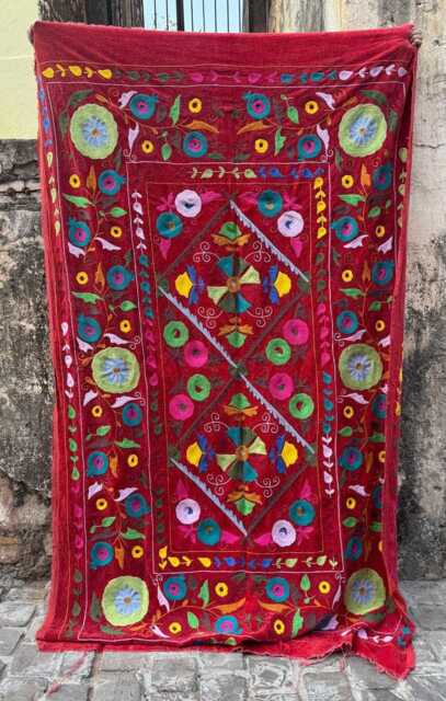 Velvet Suzani Throw Blanket - Machine Embroidered Bohemian Sofa Cover - image 1