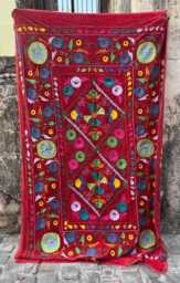 Velvet Suzani Throw Blanket - Machine Embroidered Bohemian Sofa Cover - thumbnail 1