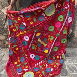 Velvet Suzani Throw Blanket - Machine Embroidered Bohemian Sofa Cover - thumbnail 3