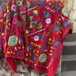 Velvet Suzani Throw Blanket - Machine Embroidered Bohemian Sofa Cover - thumbnail 2
