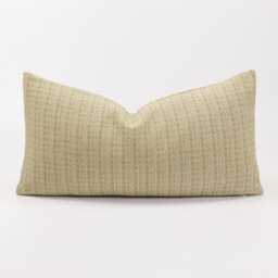 Rustic Pastel Lime Green Cotton Lumbar Pillow Cover, Kapok Insert - thumbnail 1