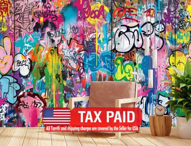 Graffiti Wall Mural, Urban Street Art Wallpaper, Peel & Stick - image 1