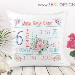 Flower Baby Girl Pillow-Birth Announcement-Nursery Decor-Baby Pillow-Keepsake Pillow-Personalized Baby Pillow-New Baby-Birth Stats-Floral - thumbnail 3