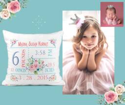 Flower Baby Girl Pillow-Birth Announcement-Nursery Decor-Baby Pillow-Keepsake Pillow-Personalized Baby Pillow-New Baby-Birth Stats-Floral