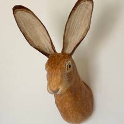 Paper Mache Hare Sculpture, Faux Taxidermy Rabbit Head - thumbnail 3