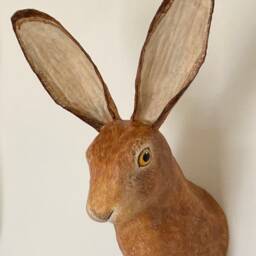 Paper Mache Hare Sculpture, Faux Taxidermy Rabbit Head - thumbnail 4