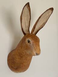 Paper Mache Hare Sculpture, Faux Taxidermy Rabbit Head - thumbnail 1
