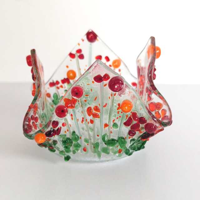 Tealight Holder Fused Glass, Floral Candle Votive, Handmade Flower Garden Decor - image 1