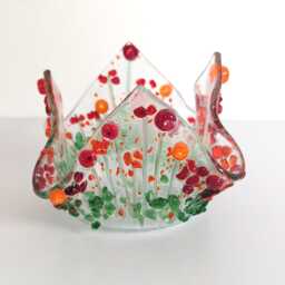 Tealight Holder Fused Glass, Floral Candle Votive, Handmade Flower Garden Decor