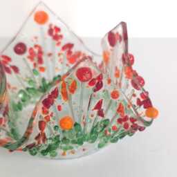 Tealight Holder Fused Glass, Floral Candle Votive, Handmade Flower Garden Decor - thumbnail 2