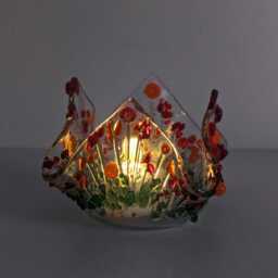 Tealight Holder Fused Glass, Floral Candle Votive, Handmade Flower Garden Decor - thumbnail 4