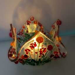 Tealight Holder Fused Glass, Floral Candle Votive, Handmade Flower Garden Decor - thumbnail 3