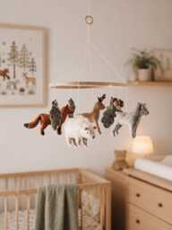 Forest Mobile. Forest Animals. Fox Fawn Baby Mobile. Made in France. Nursery Baby Shower Gift. Birth Registry - thumbnail 1