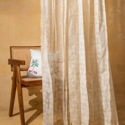 Off White Floral Banarsi Handloom Curtains, Sheer Curtains For Home, Curtains Doors & Windows, Curtains, Ready Made - thumbnail 1