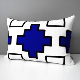 Royal Blue Sunbrella?? Outdoor Pillow Cover in Modern Geometric Design, Decorative Black & White Cushions For Patio Chairs & Pool Loungers - thumbnail 4
