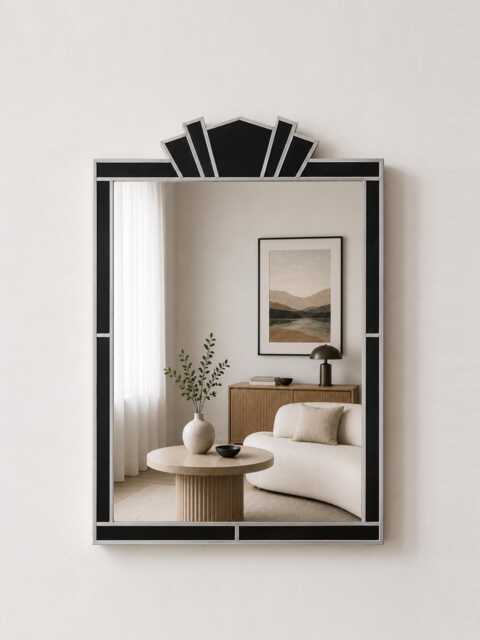 Black Art Deco Wall Mirror, Handmade - image 1