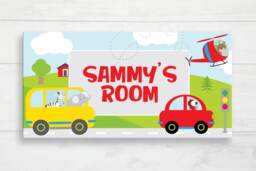 Transportation Door Sign - With Animals, Cars Nursery, Zoo Animals, Kids Plaque, Baby Name Sign, Gift, Jungle Nursery Art - thumbnail 1