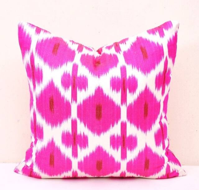 Handmade Pink Ikat Pillow Cover, Decorative Cushion - 20x20 Inch - image 1